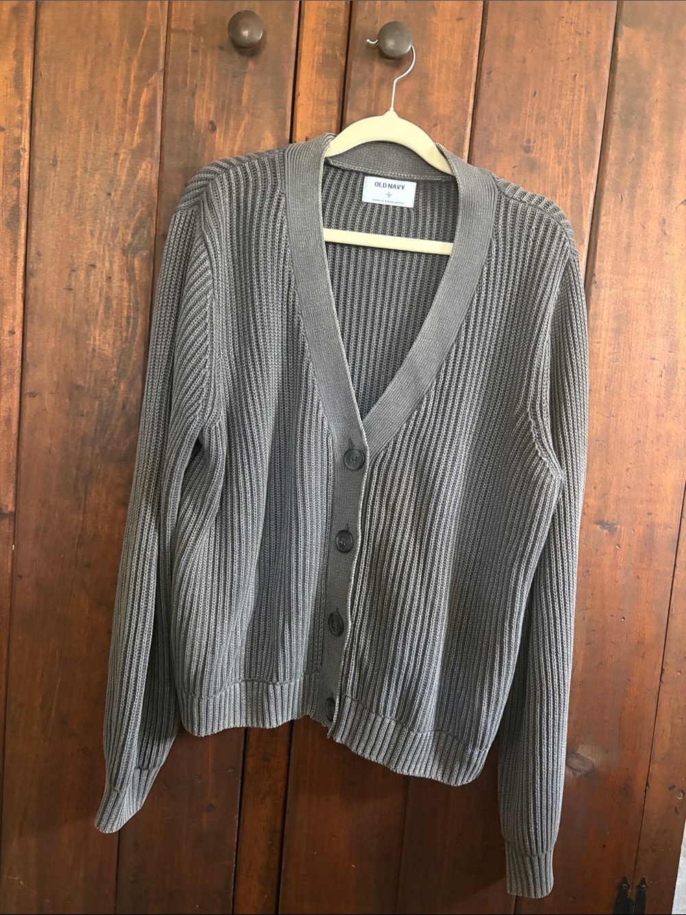 Old Navy Gray Ribbed V-Neck Button Cardigan